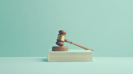 Simple wooden gavel and book on a minimalist white background digital