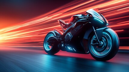 Fototapeta premium Futuristic Motorcycle: Speed and Neon Nights