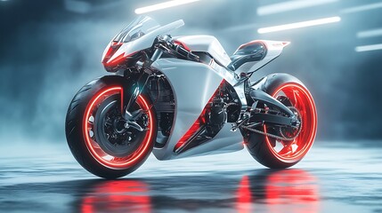 Fototapeta premium Futuristic Neon Motorcycle: A Cyberpunk Dream Machine