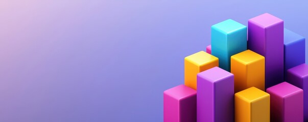 Fototapeta premium A colorful arrangement of geometric blocks in vibrant hues, set against a smooth gradient background, creating a modern and playful aesthetic.