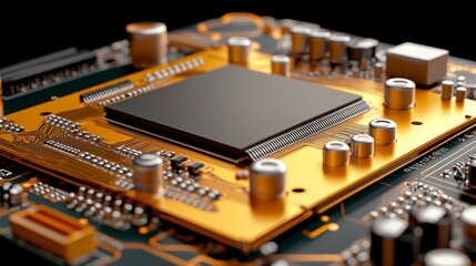 Close-Up View of a Circuit Board with Microprocessor and Components