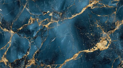 Fototapeta premium Abstract Blue Marble with Gold Veins and Glitter