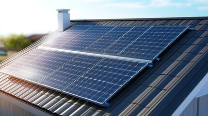 Solar panels installed on a residential roof for sustainable energy generation in a sunny location