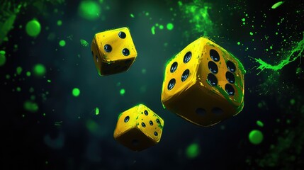 Yellow Dice in Green Splashes