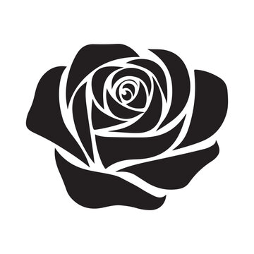 Shape of a beautiful single silhouette rose icon illustration. Vector rose symbol with white background.