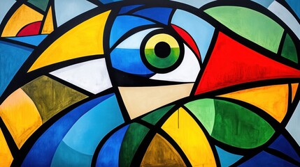 Fototapeta premium Geometric abstract painting of a bird with bright vivid colors