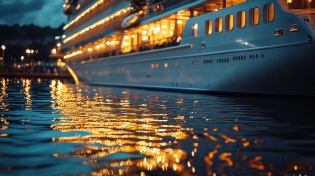Illuminated Yacht Docked at Night Harbor