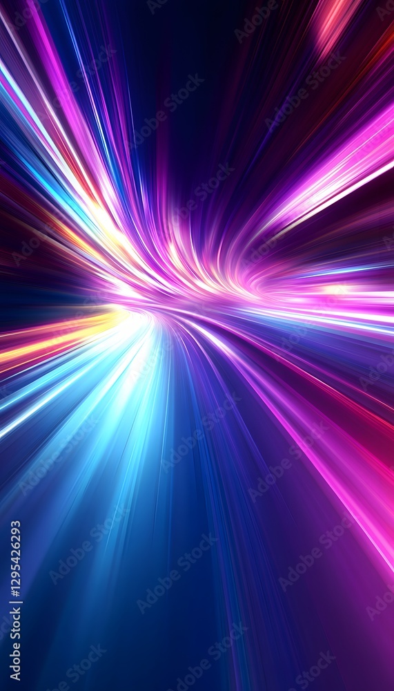 Poster abstract colorful light streaks converge in dynamic linear blur