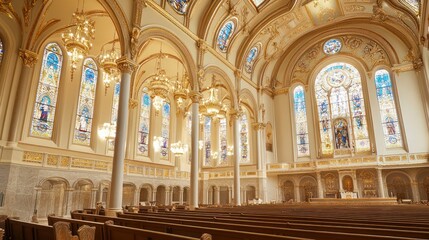 Obraz premium Magnificent Cathedral Interior: A Symphony of Light and Gold