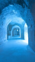 Fototapeta premium Blue Lit Stone Archway Tunnel Interior
