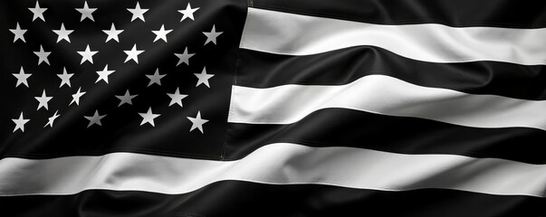 Striped flag with white stars, high contrast black and white , abstract, monochrome, flag