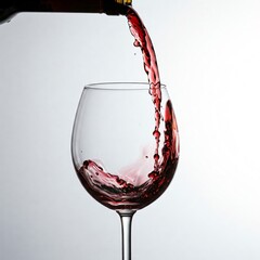 Pouring red wine into glass over white background