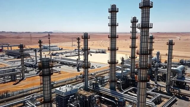 Aerial View of a Desert Gas Processing Plant