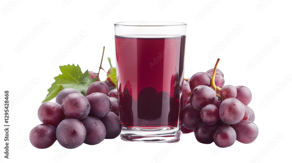 Poster glass of fresh grape juice with red grapes on transparent background