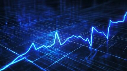 Naklejka premium Abstract Blue Digital Data Line Graph, Futuristic Technology Background