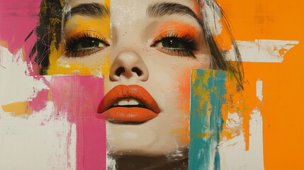 Bold Expression: A striking portrait of a woman, her face framed by vibrant strokes of color, creating a dynamic and artistic visual.