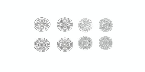 Print  Doodle distorted circles set. Tree rings, wood age. Wavy curve. Vector simple design  isolated on white background