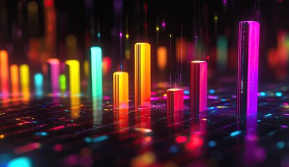 Fototapeta premium Colorful data visualization, abstract digital cityscape