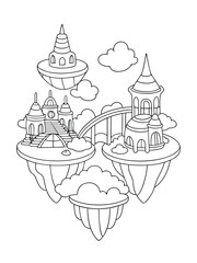 Fantasy Floating Islands Connected by Bridges – Adult Coloring Book Page
