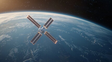 Obraz premium Futuristic Space Station Construction Orbiting Earth Digital Art Cosmic Environment High-Angle View Innovation