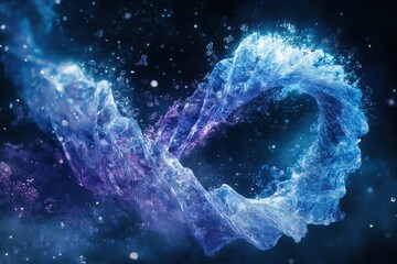 Abstract swirling blue water forming infinity symbol. Ideal for concepts of endlessness, cyclical processes, or spiritual themes.