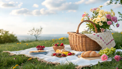 Fototapeta premium Outdoor picnic activities scenic park leisure gathering green meadow natural light enjoying nature's beauty