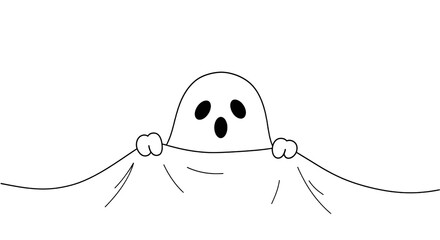 Cute Cartoon Ghost Peeking Over Sheet with Surprised Expression