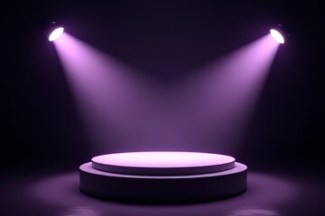 Elegant Purple Stage, Product Showcase,  Empty Platform Under Spotlight