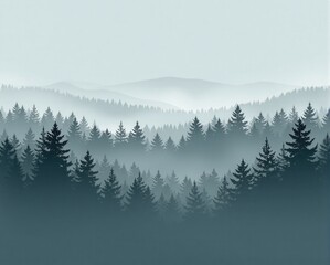 Fototapeta premium A serene landscape featuring layered forests and misty mountains, creating a tranquil and atmospheric view of nature.
