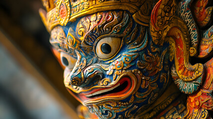 Naklejka premium of a Thai brass bell with intricate designs of lotus flowers and mythical creatures etched into the surface 