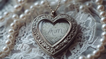 Obraz premium A heart-shaped locket with Mom text