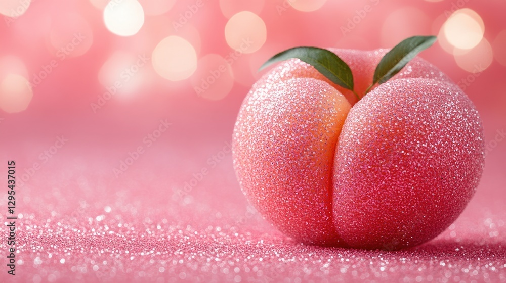 Poster sparkling pink peach on glittery surface with soft bokeh background