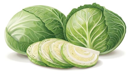 Fototapeta premium Fresh Green Cabbages on a White Background
