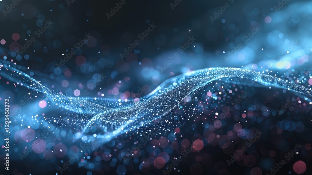 Poster this abstract tech background showcases shimmering particles and waves of light, creating a captivat