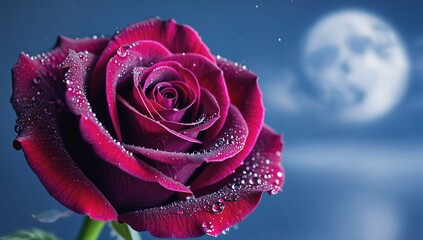 Red rose on blue background