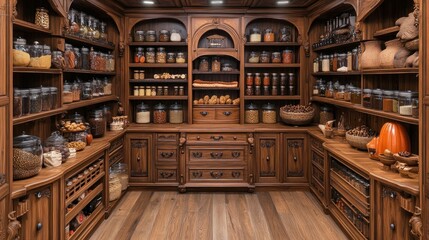 Ornate Wooden Spice Pantry Interior