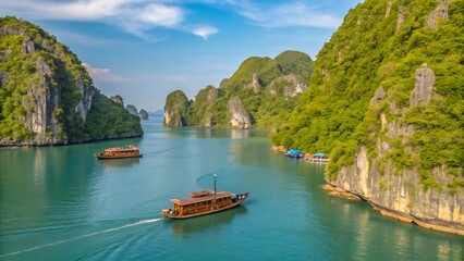 Naklejka premium Scenic Halong Bay cruise in Vietnam
