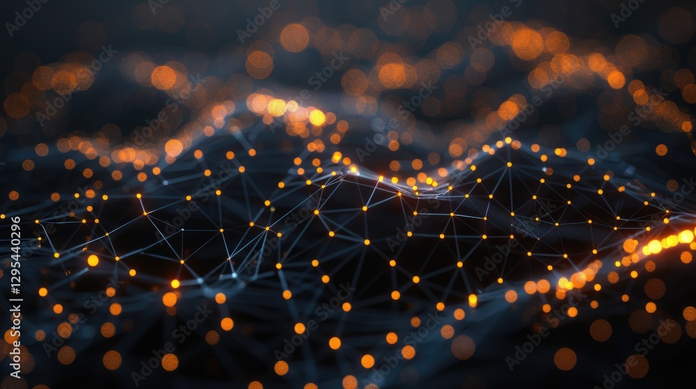 Poster explore a vibrant visualization of a wireless mesh network concept, showcasing dynamic connections a