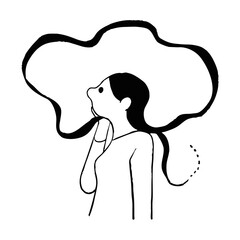 考える若い女性の横顔　ベクター線画