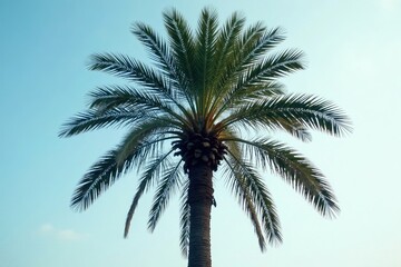 Triple exposure photo of tangled palm tree against sky, creating abstract messy pattern, exotic, vibrant
