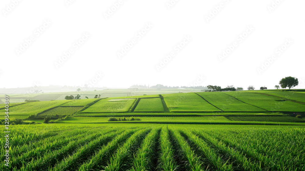 Poster green fields expanding into the distance with transparent background