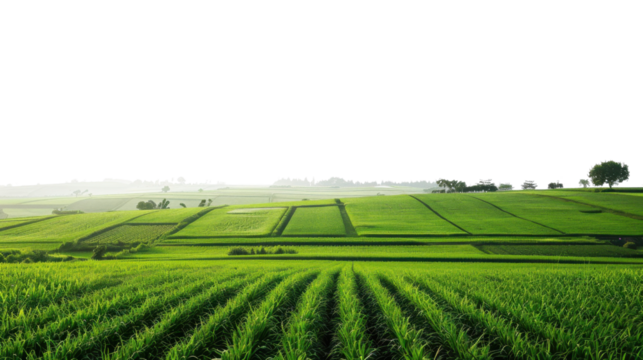Green fields expanding into the distance with transparent background