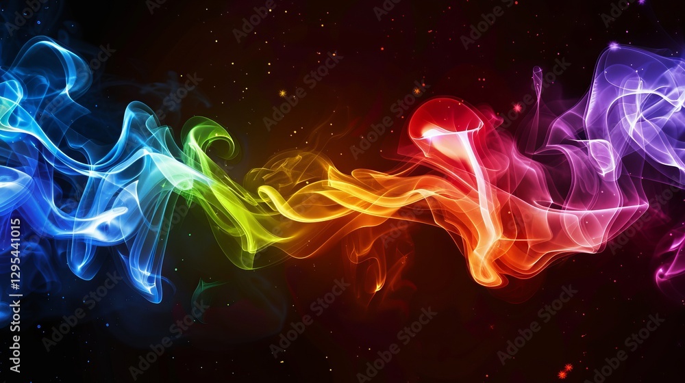 Poster vibrant abstract smoke swirls on black background with mesmerizing vapor patterns and bold visual co