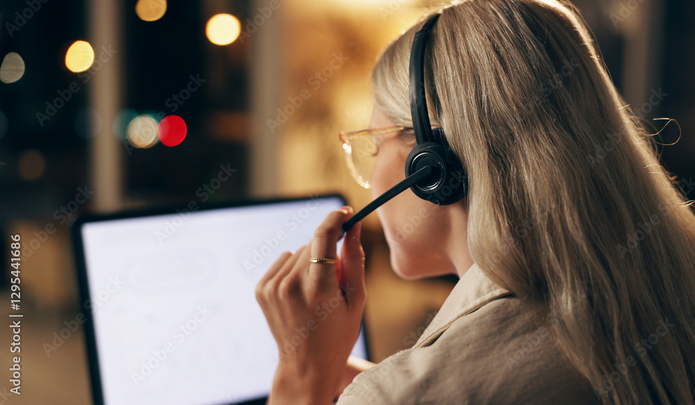 Aufkleber businesswoman, telemarketing and virtual assistant with headset at call centre for customer service.