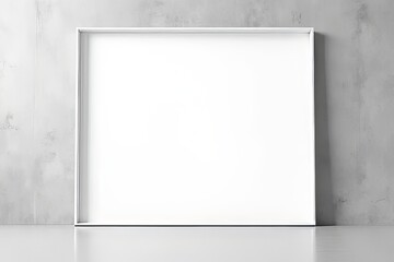 Empty White Picture Frame on Gray Concrete Wall Mockup