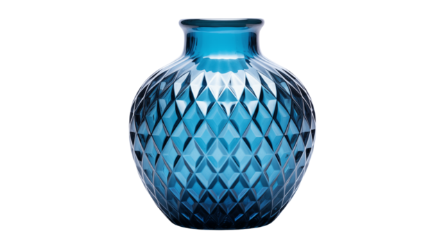 Elegant Blue Glass Vase with Diamond Pattern for Home Decor