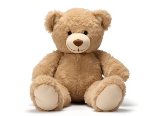Realistic teddy bear on a neutral white background with slight shadow
