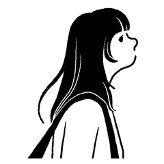 考える若い女性の横顔　ベクター線画