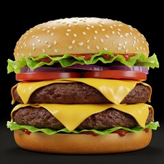 hamburger on black background