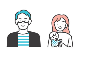 赤ちゃんがいる夫婦のベクターイラストアイコン